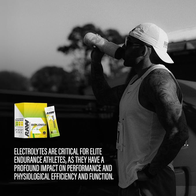 RAW Replenish Box, Premium Electrolytes Powder Recovery Formula, Lemon Lime (20 Sticks) - Flavored Electrolyte Drink Mix Supplement for Hydration, Replenishment, Endurance & Performance