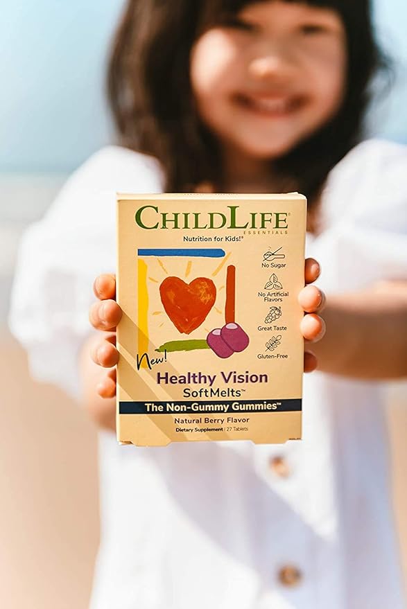 CHILDLIFE ESSENTIALS Healthy Vision SoftMelts - Eye Vitamins for Kids, Lutein Gummies, Lutein and Zeaxanthin Supplements, Eye Health Gummies, Lutein Children, Great Taste - Natural Berry, 27 Tablets