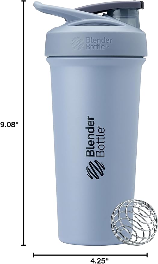 BlenderBottle Strada Sleek Shaker Cup Insulated Stainless Steel Water Bottle with Wire Whisk, 25-Ounce, Dusty Blue