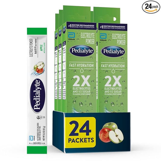 Pedialyte Fast Hydration Electrolyte Powder Packets, Apple, Hydration Drink, 24 Single-Serving Powder Packets