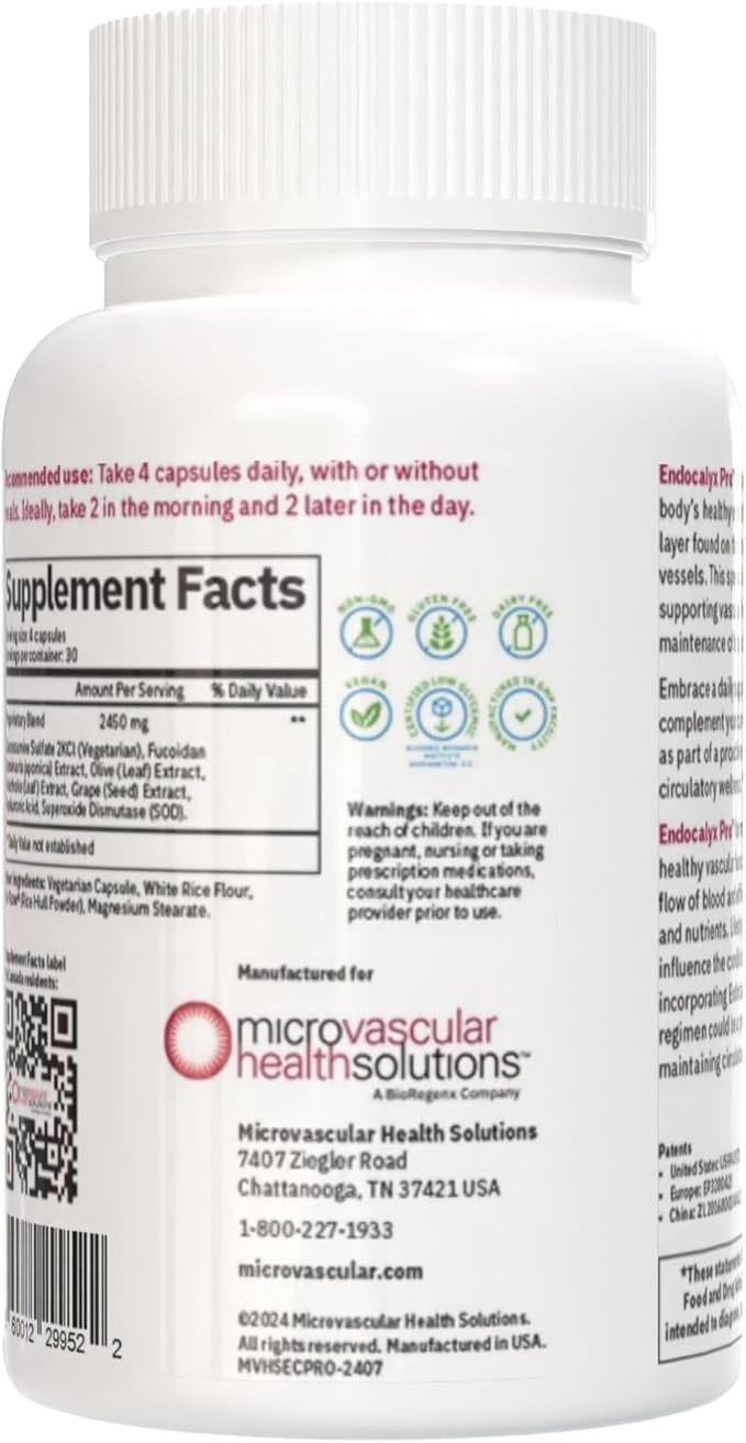 Endocalyx Pro - Vascular & Microcirculation Health Supplement 120 Capsules | Support Vascular Protection | Support Nitric Oxide Functions | Nourishes The Glycocalyx Structure