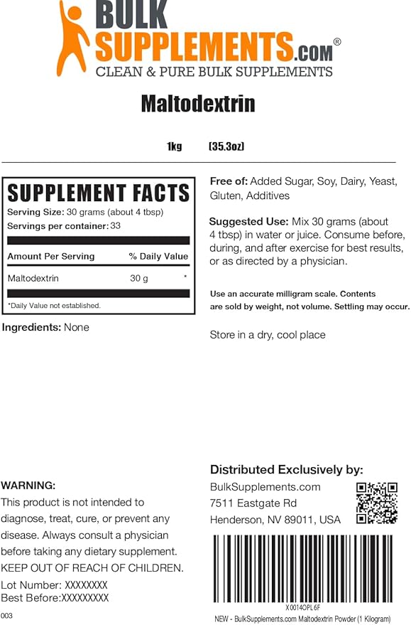 BulkSupplements.com Maltodextrin Powder - Maltodextrin Supplement for Energy Boost, Maltodextrin Food Grade - Unflavored & Gluten Free, 30g per Serving, 5kg (11 lbs) (Pack of 5)