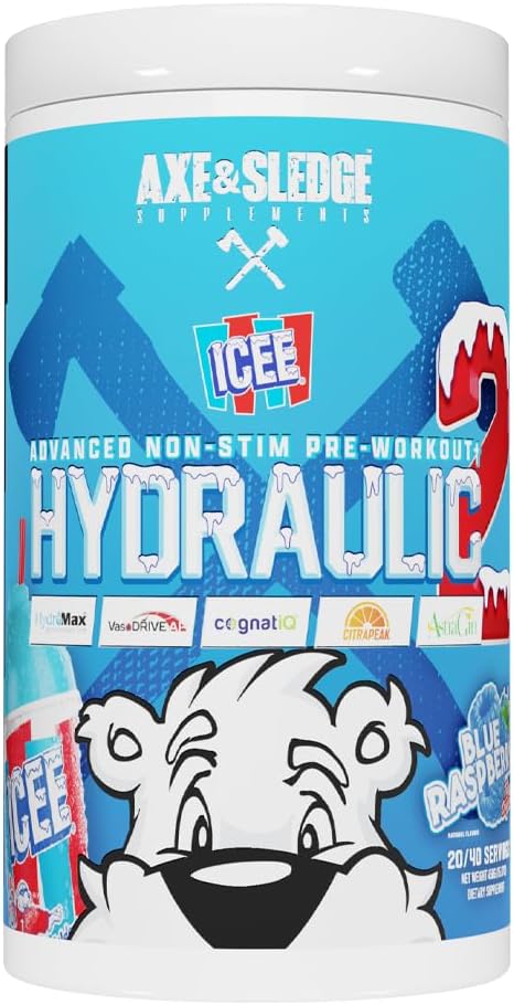 Axe & Sledge Supplements Hydraulic Stimulant-Free Pump Pre-Workout Powder, 40 Servings, (Pack of 1) (ICEE Blue Raspberry V2)