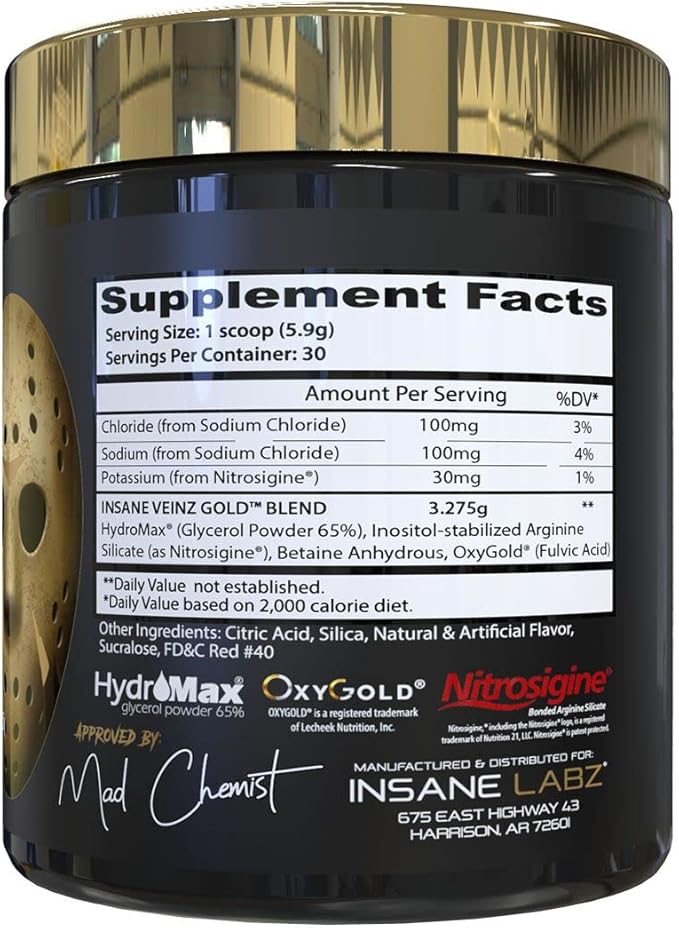 Insane Labz Psychotic Gold and Insane Veinz Gold Pre Workout Nitric Oxide Booster Stack, Increase Muscle Mass, Vascularity, Strength, Energy, Focus, Fruit Punch
