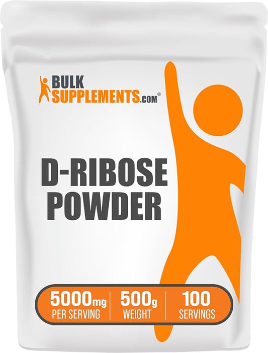 BulkSupplements.com D-Ribose Powder - D-Ribose Supplement, Ribose 5000mg, for Energy Support - Unflavored & Gluten Free, 5000mg per Serving, 500g (1.1 lbs) (Pack of 1)