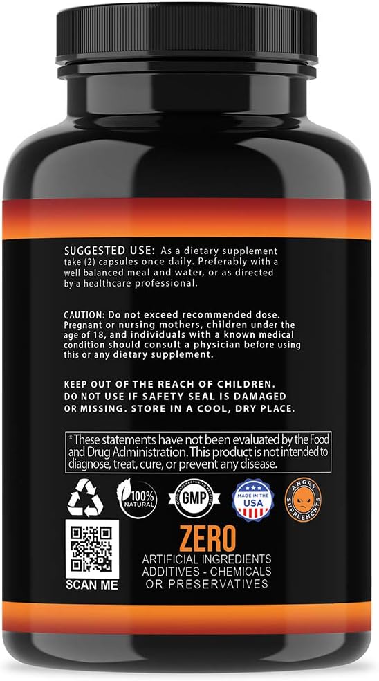 Angry Supplements Monster Test Nitric Oxide Booster Capsules, Extreme N.O Boost, Powerful Workouts, Quick Recovery & Energy (1-Bottle, 60ct)