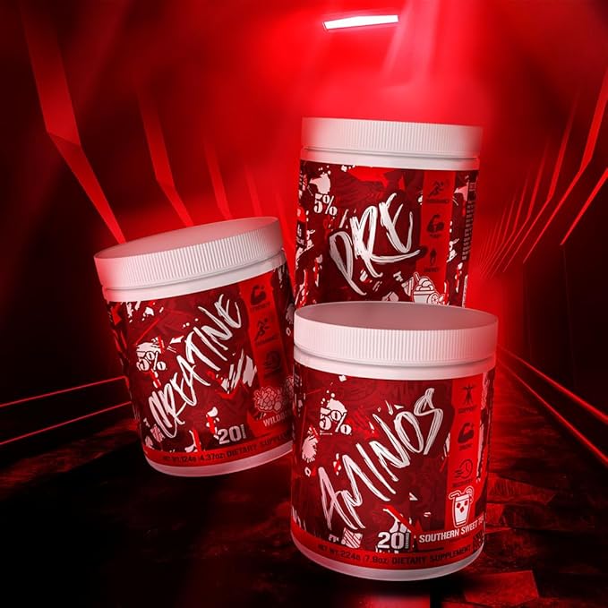 5% Nutrition Code Red Series Pre Workout Powder for Men & Women | Energy, Pump, Power, Protein Synthesis & Focus | 300mg Caffeine, L-Citrulline, Glycerol, Taurine, Alpha GPC, Huperzine (Fruit Punch)