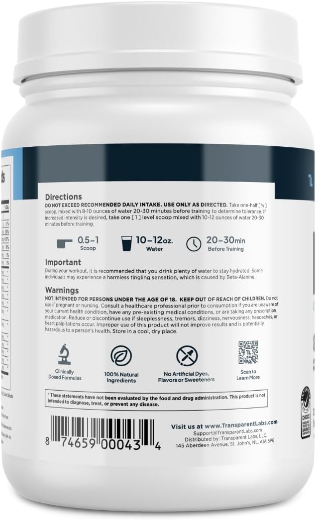 Transparent Labs Bulk Pre Workout Powder - Naturally Sweetened Advanced Pre-Workout Formula for Muscle Building and Strength - 30 Servings, Sour Grape