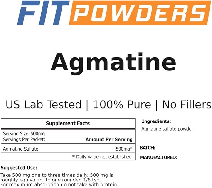 Agmatine Sulfate Powder 250 Grams (Multiple Sizes) Strength and Pump (Nitric Oxide) 100% Pure Agmatine Powder, Vegan, Gluten-Free