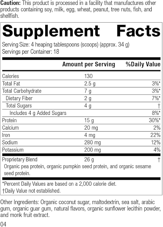 Standard Process Veg-E Complete Pro Vanilla - Whole Food Nail Health, Hair Health and Skin Health with Pumpkin Seed Protein Powder and Sesame Seed - 22 oz