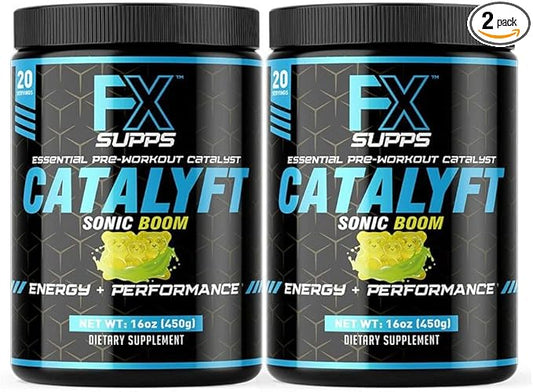 Catalyft Pre-Workout Powder Drink for Men & Women, Sonic Boom | Dietary Supplement Mix with Creatine, Caffeine & Beta-Alanine | for Energy Pump, Muscle Gain & Focus, 40 Servings (2 Pack)