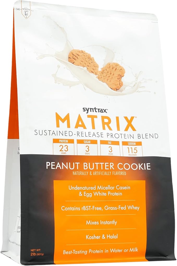Syntrax Nutrition Matrix Protein Powder, Sustained-Release Protein Blend, Real Cookie Pieces, Peanut Butter Cookie, 5 lbs