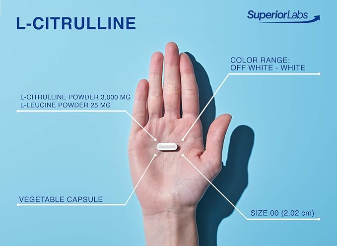 Superior Labs – Pure L-Citrulline – Free Form – Optimal 3,000mg Dosage – 150 Vegetable Capsules – Supports Vasodilation, Energy Production and Cardiovascular Health