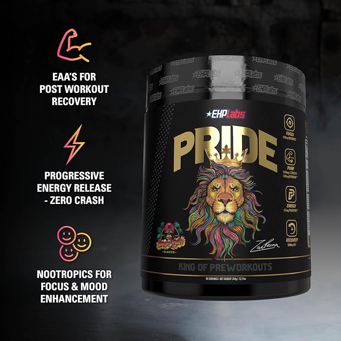EHP Labs Pride Pre Workout Powder Energy Supplement - Sugar Free Preworkout for Men & Women, Energy Powder Boost Drink with BCAA - 280mg of Caffeine - Jungle Fruits (40 Servings)
