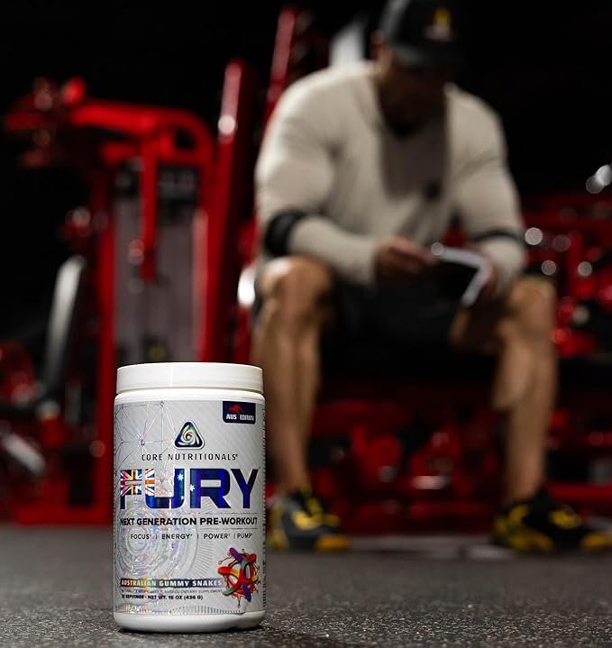 Core Nutritionals Fury Platinum Pre Workout Intensifier with 375mg Caffeine, 5G Creatine Monohydrate, 6G L-Citruline for Maximum Pump, Power, Focus and Energy, 20 Servings, (Green Apple Candy)