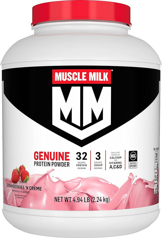 Muscle Milk Genuine Protein Powder, Strawberries 'N Crème, 32g Protein, 4.94 Pound