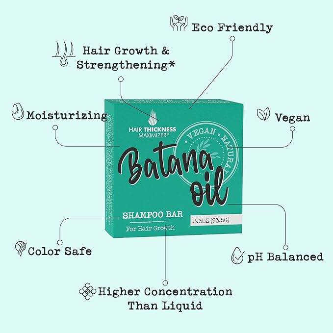 Batana Oil for Hair Growth Shampoo Bar - Eco Friendly, Vegan, pH Balanced & Color Safe Shampoo Bar with Jojoba & Rice - Sulfate Free Shampoo Bar for Color Safety & Hair Thickening