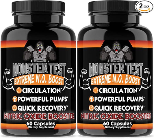 Angry Supplements Monster Test Nitric Oxide Booster Capsules, Extreme N.O Boost, Increase Circulation, Powerful Workouts, Quick Recovery & Energy (2-Pack)