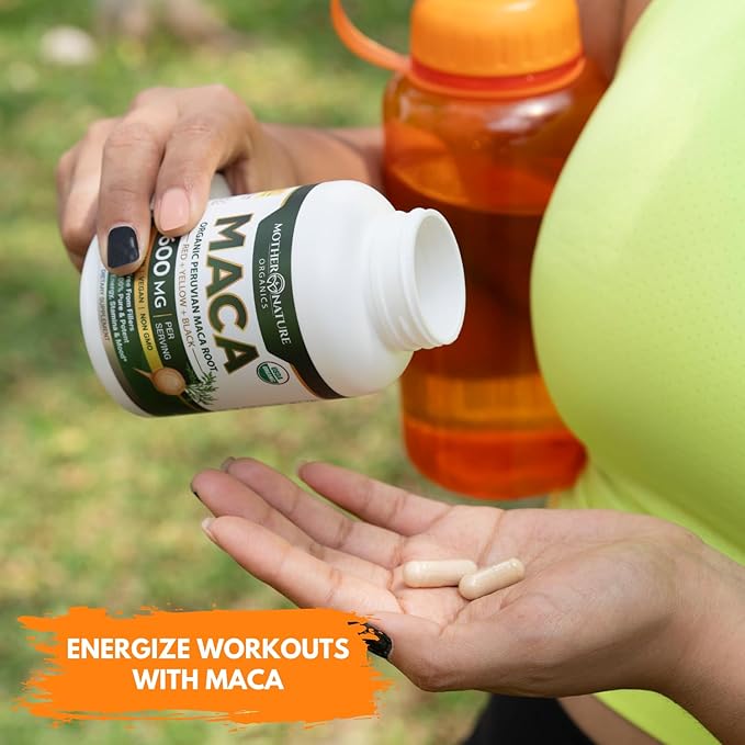 Mother Nature USDA Organic Maca Root Capsules 1600mg, Vegan, Raw Maca Supplement for Stamina, Hormonal Balance & Well-Being, Non-GMO Premium Peruvian Maca for Men & Women, Reproductive Health (90ct)
