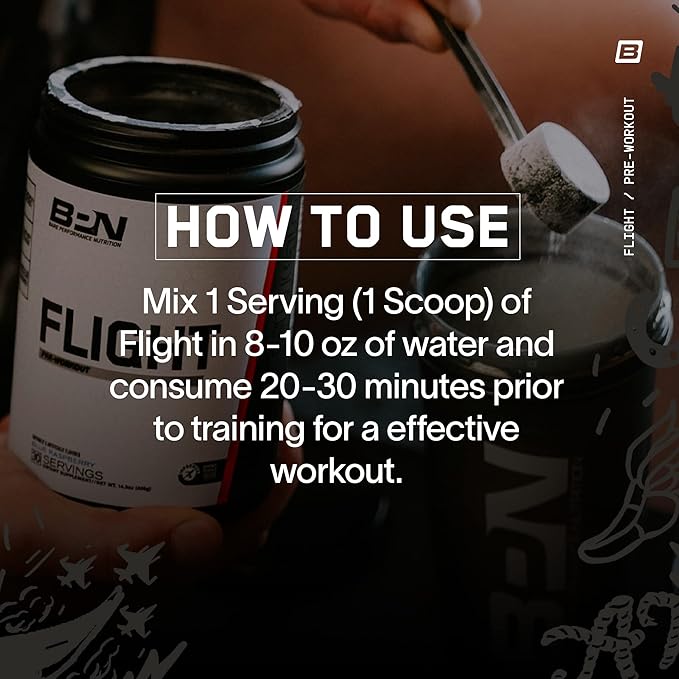 Bare Performance Nutrition BPN Flight Pre Workout, Supports Energy and Mental Focus, Improved Endurance & Muscle Pumps with CarnoSyn® Beta Alanine, Blue Raspberry, 30 Servings
