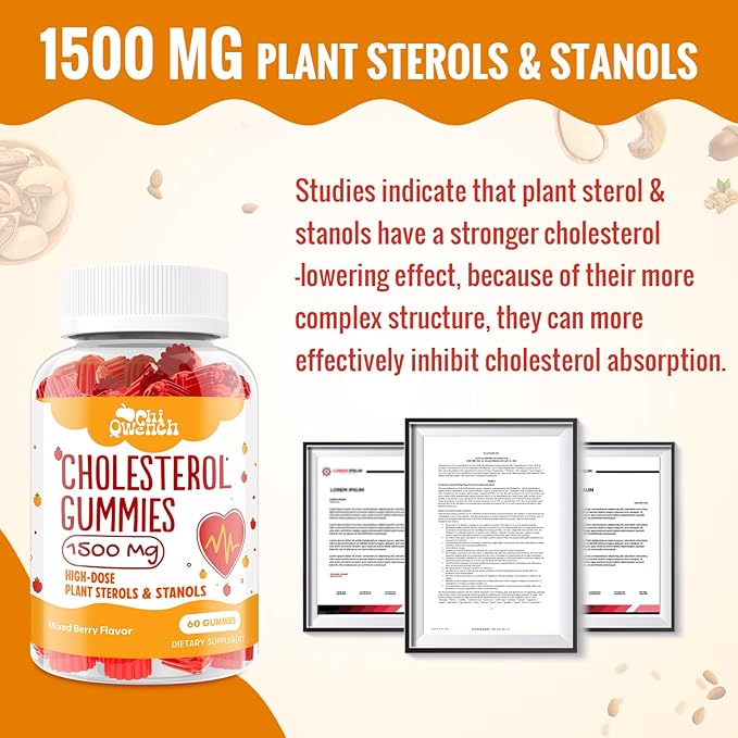 Cholesterol Supplements with 1500 Mg Plant Sterols & Stanols, Cholesterol Support Gummies, Cholesterol Complex Gummies, Maintains Normal Levels, Mixed Berry Flavor, 120 Count