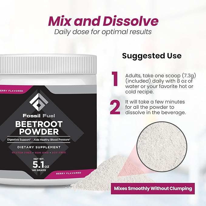 Beetroot Powder 5.1oz 146g, Supports Nitric Oxide, Circulation, Energy, and Heart Health, Superfood Premium Dietary Nitrates, Non-GMO, Vegan-Friendly
