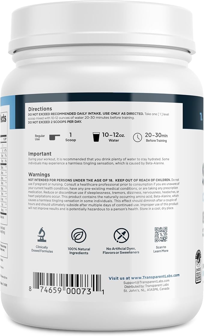 Transparent Labs Stim-Free Pre-Workout - Caffeine & Stim Free Pre Workout Powder for Men and Women with Beta Alanine Powder, Citrulline Malate, & elevATP - 30 Servings, Blue Raspberry