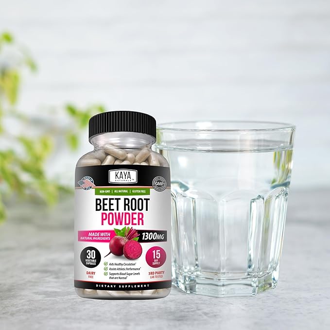 Kaya Naturals Premium Organic Beet Root Powder Supplements - Promotes Healthy Circulation and Nitric Oxide Flow - Non-GMO and Gluten Free - 30 Count