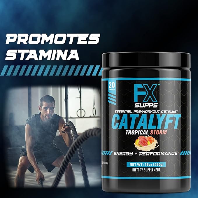 Catalyft Pre-Workout Powder Drink for Men & Women, Tropical Storm | Dietary Supplement Mix with Creatine, Caffeine & Beta-Alanine | for Energy Pump, Muscle Gain & Focus, 40 Servings (2 Pack)