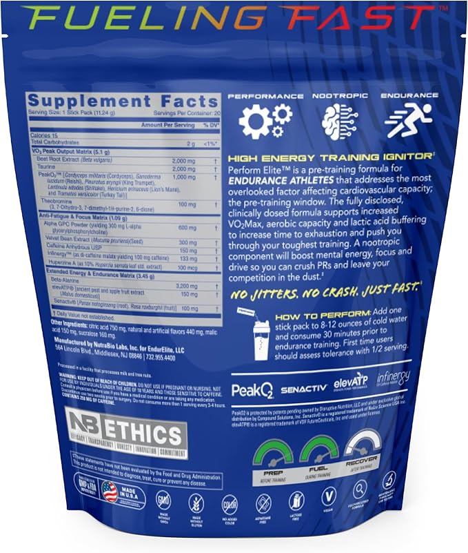 EndurElite Perform Elite- Pre Workout Powder Supplement- Pre-Workout for Endurance Athletes- 20 Serving Bag- Champion Cherry Lime