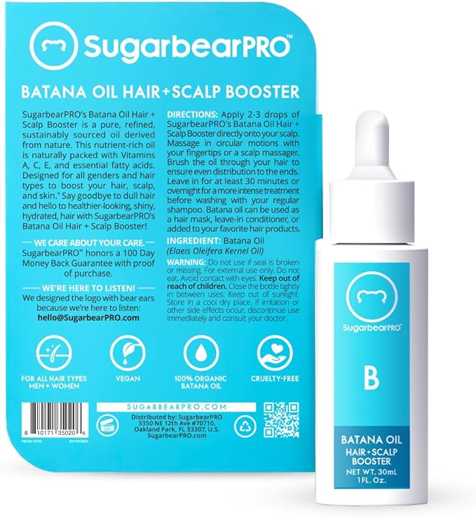 Sugarbear Hair Vitamin Gummy 1 Month Supply & 1 Pure Batana Natural Hair Growth Oil-Extra Strength Biotin 6000mcg, Women, Men, Vegan Vitamin B12, MSM, Inositol, Elderberry, Kosher, Halal, Cruelty-Free