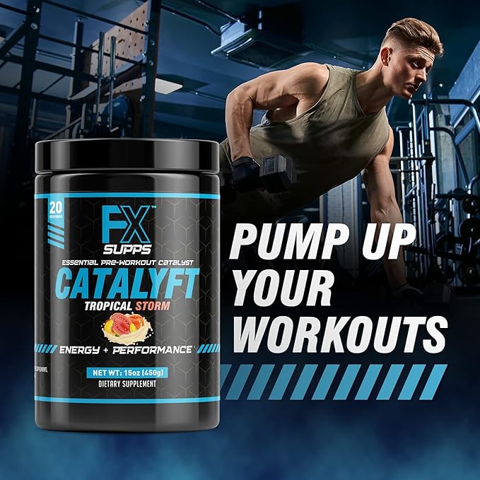 Catalyft Pre-Workout Powder Drink for Men & Women, Tropical Storm | Dietary Supplement Mix with Creatine, Caffeine & Beta-Alanine | for Energy Pump, Muscle Gain & Focus, 40 Servings (2 Pack)