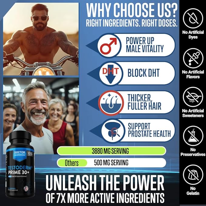 [Men Over 30, Power UP ]- Hair Thinning? Low Manhood Energy? Doctor endorsed, Comprehensive Support for Vitality, Manhood, Hair Support, Focus, All While combating Negative DHT Effects