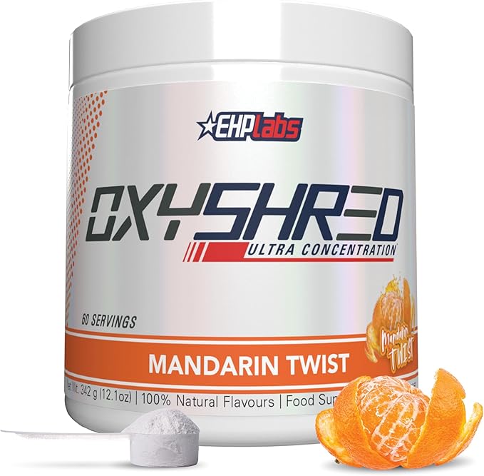 EHP Labs OxyShred Pre Workout Powder - Preworkout Powder with L Glutamine & Acetyl L Carnitine, Energy Boost Drink - Mandarin Twist, 60 Servings