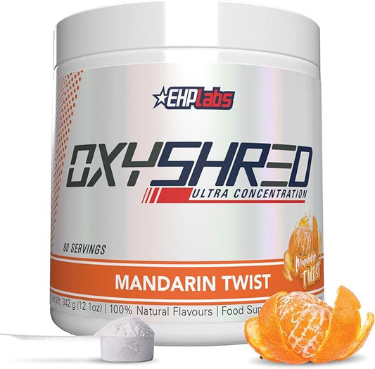 EHP Labs OxyShred Pre Workout Powder - Preworkout Powder with L Glutamine & Acetyl L Carnitine, Energy Boost Drink - Mandarin Twist, 60 Servings