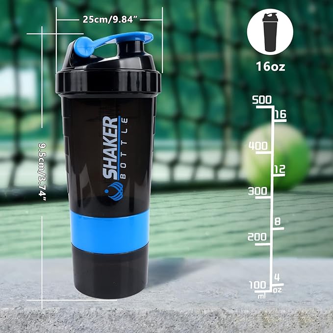 XTK 16OZ Bottle, Shaker Water Bottle with Protein Powder Storage, Mix Ball, Leak Proof for Fitness and Sports Activities, BPA Free