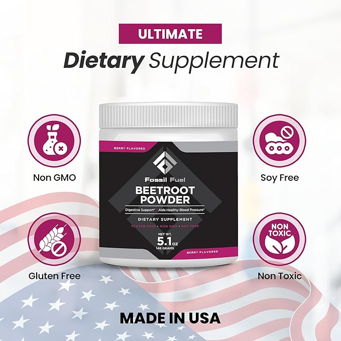 Beetroot Powder 5.1oz 146g, Supports Nitric Oxide, Circulation, Energy, and Heart Health, Superfood Premium Dietary Nitrates, Non-GMO, Vegan-Friendly