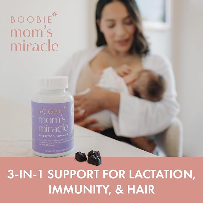 Boobie Bears Lactation Support Gummies | Helps As Milk Supply Booster & Supports Immune Health & Hair Growth | Breastfeeding Supplements with Zinc & Elderberry for Milk Supply Increase, 60 Count