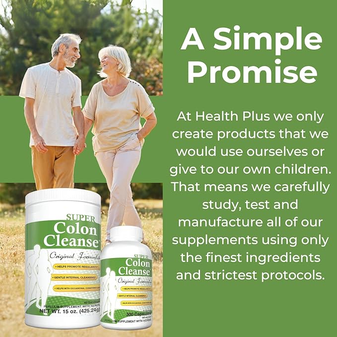 Health Plus Super Colon Cleanse Original Formula (1991-2018), 15 oz Powder, 42 Servings - Natural Detox, Digestive Support, Constipation Relief & Gentle Gut Cleanse