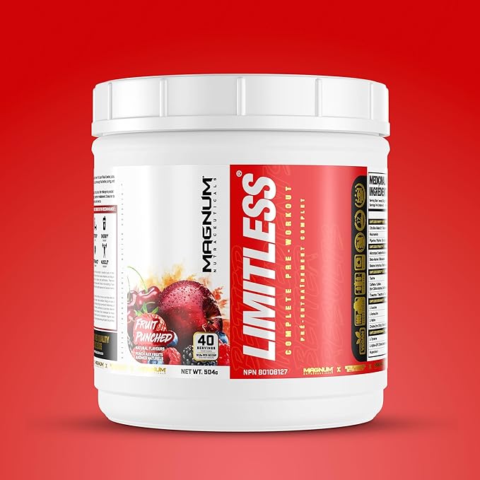 LIMITLESS Magnum 504g - Creatine Monohydrate Pre Workout Powder for Men & Women, Supports Energy, Focus, Endurance, Muscle Recovery & Growth, Beta Alanine, Sugar Free Electrolytes, Fruit Punch Flavor