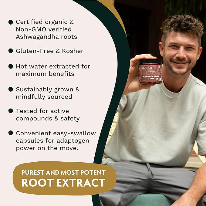 TRIBE ORGANICS Ashwagandha KSM 66 Pure Organic Root Powder Extract Ayurvedic Supplement - Focus, Mood Support, Increase Energy, Strength, 600mg of Natural KSM66 for Superior Absorption - 120 Capsules
