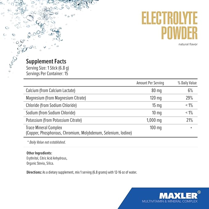 Maxler Electrolyte Powder - Hydration Packets Drink Mix with Trace Mineral Complex - Keto Electrolytes Powder Packets with Natural Flavors and Sweeteners - 15 Servings - Natural