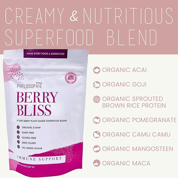 Philosophie Plant Based Superfood Powder - Vegan Protein Powder with Rice Protein, Maca Root Powder & Acai Berry - Organic Dairy Free Superfood Blend - Protein Powder Without Artificial Sweeteners