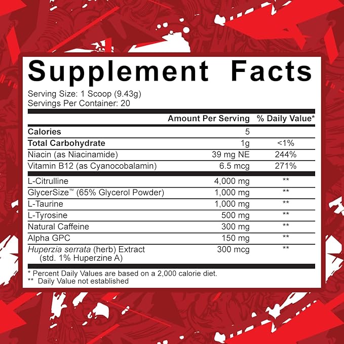 5% Nutrition Code Red Series Pre Workout Powder for Men & Women | Energy, Pump, Power, Protein Synthesis & Focus | 300mg Caffeine, L-Citrulline, Glycerol, Taurine, Alpha GPC, Huperzine (Fruit Punch)