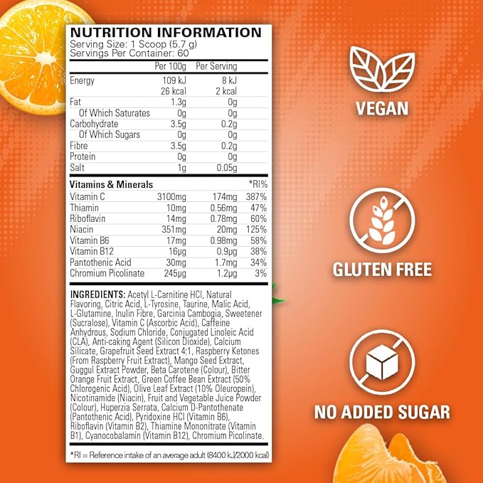 EHP Labs OxyShred Pre Workout Powder - Preworkout Powder with L Glutamine & Acetyl L Carnitine, Energy Boost Drink - Mandarin Twist, 60 Servings