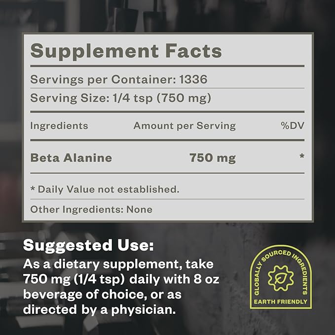 Beta Alanine Powder 1kg, Pure Beta Alanine Pre-Workout Supplement for Sustained Energy, Beta Alanine Pre Workout Powder for Men and Women, Alanine Supplement for Endurance, 1,334 Servings