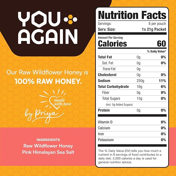 You Again Super Honey Clean Energy Gel, Honey & Salt | Electrolyte Replenishment Running Fuel | Endurance Workouts & Cycling Gel | Paleo & Carnivore Snack | Gluten-Free | Made in USA | 8-Pack