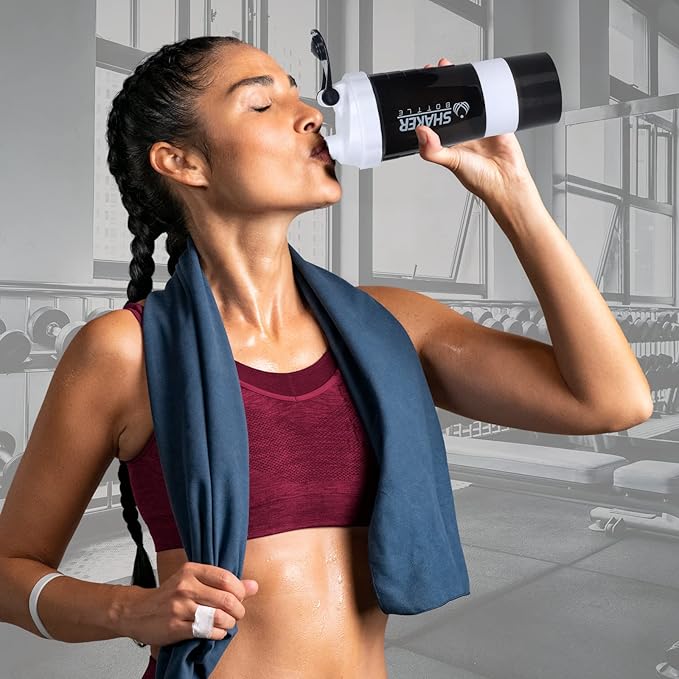 XTK Shaker Bottle Protein Shaker Bottles with Storage and Mix Ball, 16OZ Sports Water Bottle with Pill Organizer,Leak Proof Portable Shaker Bottles for Protein Mixes and Pre Work Out,BPA Free(white)