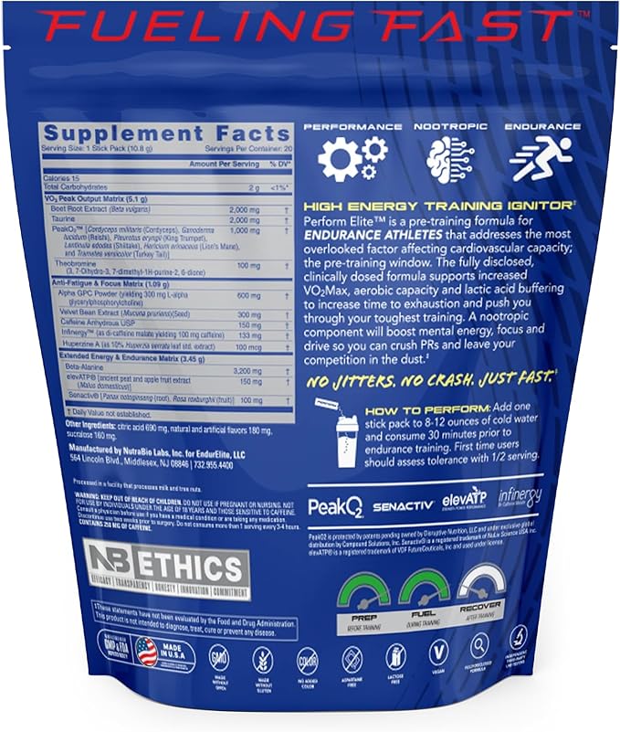 EndurElite Perform Elite- Pre Workout Powder Supplement- Pre-Workout for Endurance Athletes- 20 Serving Bag- Fast Fruit Burst
