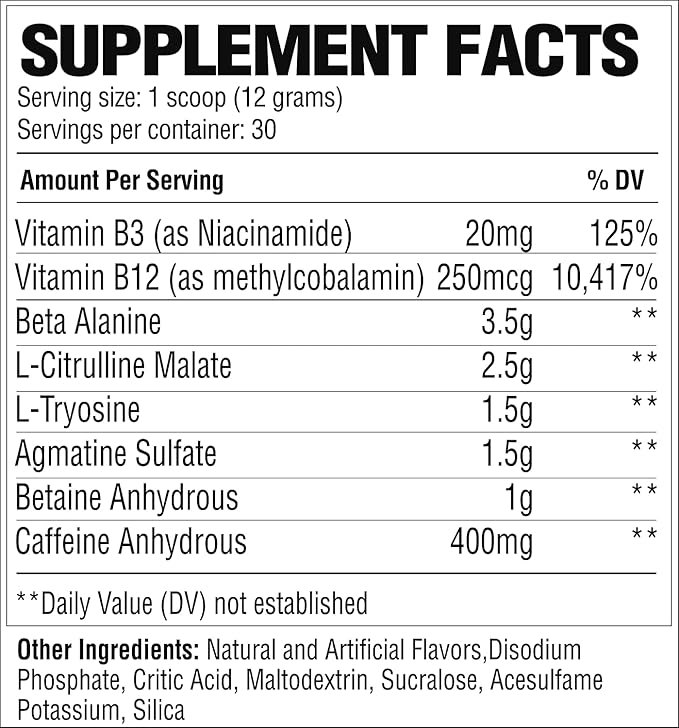 RAW Preworkout Extreme | High Stimulant Preworkout Powder Drink, Extreme Energy, Focus and Endurance Booster | Explosive Strength and Pump During Workout for Max Gains | Fruit Burst (30 Servings)